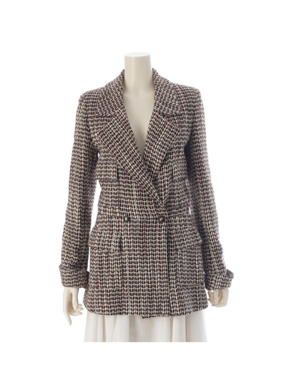 Chanel 01A Wool Blend Tweed Double Breasted Tailored Jacket Brown 36